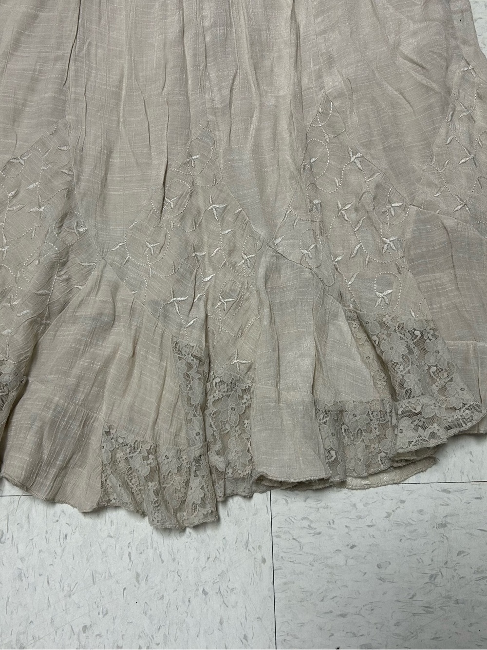 Krazy Kat Cream Boho Lace Trim Midi Skirt Elastic Waist S Boho Cottagecore - Picture 3 of 6